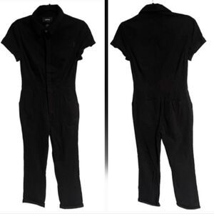ATWYLD Pit Crew Denim Jumpsuit Short Sleeve Utility Mechanic Biker Grunge Black